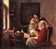 VERMEER VAN DELFT, Jan Girl Interrupted at Her Music r oil painting on canvas